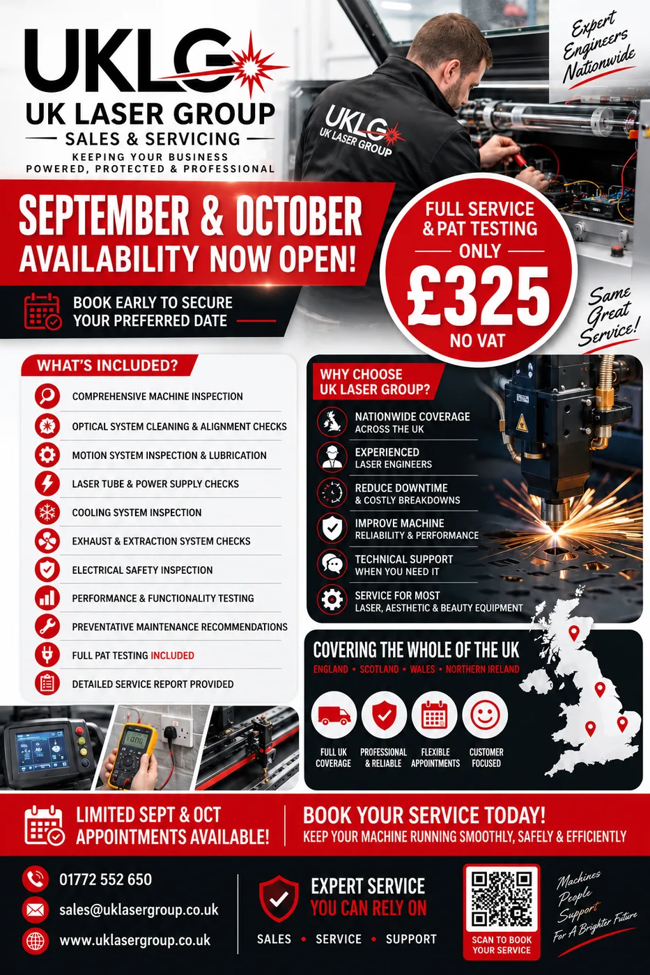 Laser Machine Service plus PAT Test add on.