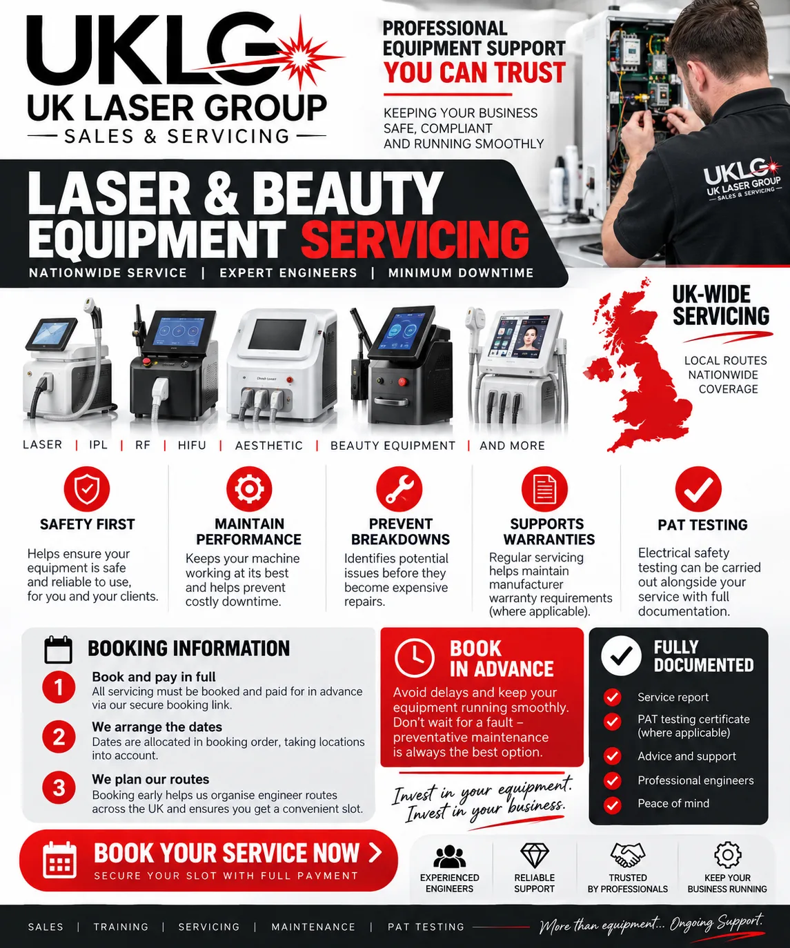 Laser Machine Service plus PAT Test add on.